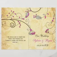 Rustic, pink floral folded , fall Wedding program