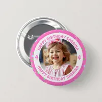 Personalized Confetti Photo, Name and Age Birthday Button