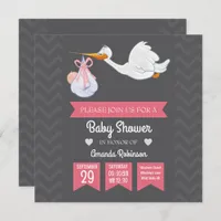 Cute Girly Retro Baby Girl Shower personalized Invitation