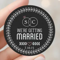 Chalkboard Save The Date Cute Monogram Classic Round Sticker