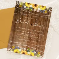 Rustic Sunflower String Lights Bridal Shower Invitation