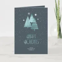 Christmas Trees Happy Holidays Teal ID863 Holiday Card