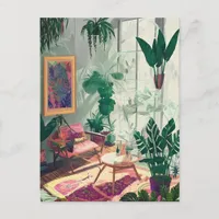 Living Room Tropical Plants AI Generated Postcard