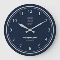 Contemporary Navy Blue Theme Custom Logo Branded Large Clock