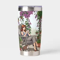 Pretty Woman Drinking Coffee, Her Dog and Plants Insulated Tumbler