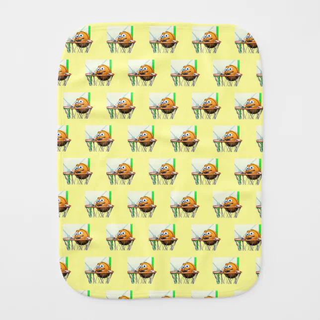 Funny Cartoon Basketball in a Hoop Baby Burp Cloth