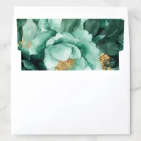 Emerald Green and Gold Florals Wedding Envelope Liner