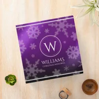 Festive Purple Foil Snowflakes Monogram Name 3 Ring Binder