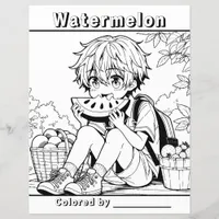 Color Me Page | Anime Boy eating Watermelon