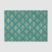 Teal and Gold Foil Damask Pattern Tissue Paper