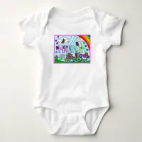 Girl's Name Hannah  Whimsical Flowers, Rainbow  To Baby Bodysuit