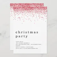 Elegant Red Glitter Christmas Party Invitation