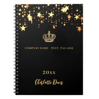 Black gold crown stars name year business notebook