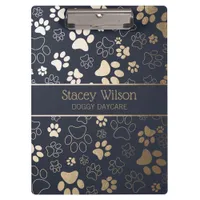 Gold And Navy Paw Print Pattern Clipboard