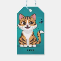 Cute little kitten sitting with a blue background gift tags