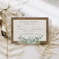 Rustic Eucalyptus Leaves Greenery Wood Wedding RSVP Card