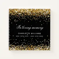 Guest book memorial black gold glitter dust name