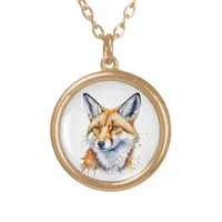 Pretty Watercolor Fox | Animal Lovers Gold Plated Necklace