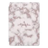 Rose Gold Foil Glitter Pink Marble Name Monogram iPad Pro Cover