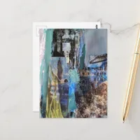 Bird and City Buildings mixed media collage Postcard