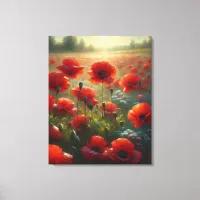 Pretty Red Poppy Field on a Summer Day Canvas Print