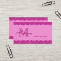 Girly pink glitter zigzag, monogram business card