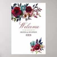 Boho Chic Burgundy and Navy Autumn Fall Wedding Poster