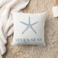 Light blue starfish text modern coastal throw pillow