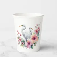 Tropical Egret Bird Coastal Baby Shower Paper Cups