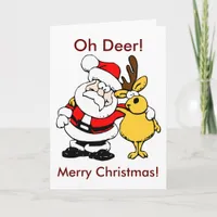 Oh Deer Merry Christmas Santa Reindeer Pals BFF Holiday Card