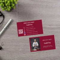 Private chef burgundy photo catering QR code Business Card