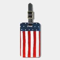 Watercolor Americana Style Red White Blue USA Flag Luggage Tag