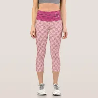 Pink & Beetroot Purple Hearts Monogram & Name Capri Leggings