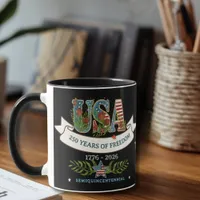 250 Years of Freedom Elegant Patriotic Black Mug