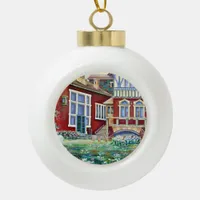 Sweden, Traditional Landscape Ceramic Ball Christmas Ornament