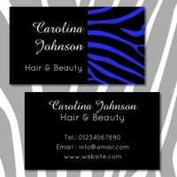 Elegant black blue zebra hair & beauty business card