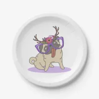 Cute Hipster Floral Antlers Hippie Pug Glasses Paper Plates