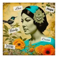 Beautiful Vintage Woman with Bird and Flowers Acrylic Print