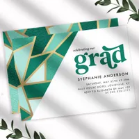 Green and Gold Geometric Graduation Party Invitation