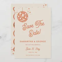 Retro Groovy 70s Ivory Orange Disco Photo Save The Date