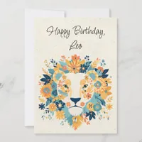 Leo Lion Zodiac Floral Birthday Flat Card