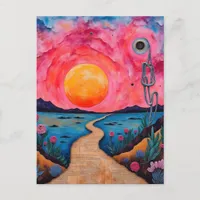 A Colorful Surreal Landscape Mixed Media Postcard