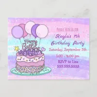 Pink and Purple Girl's Birthday    Postcard