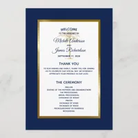 Elegant Navy Blue Gold Palm Tree Tropical Wedding Program