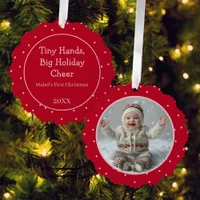 Baby's First Christmas Photo Polka Dot New Parent Ornament Card