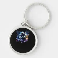 Whimsigoth Witch Flying Over Full Moon Women Kids  Keychain