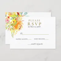 Watercolor Yellow Gold Floral Rustic Wedding  RSVP Card