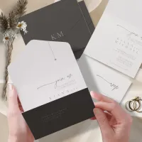 Chic Neutrals Wedding Powder/Charcoal ID1020 All In One Invitation