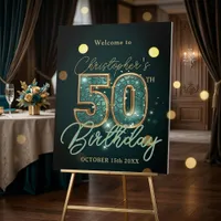 Elegant Teal and Gold 50th Birthday Welcome Foam Board