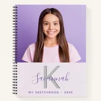 Sketchbook custom photo lavender monogram notebook